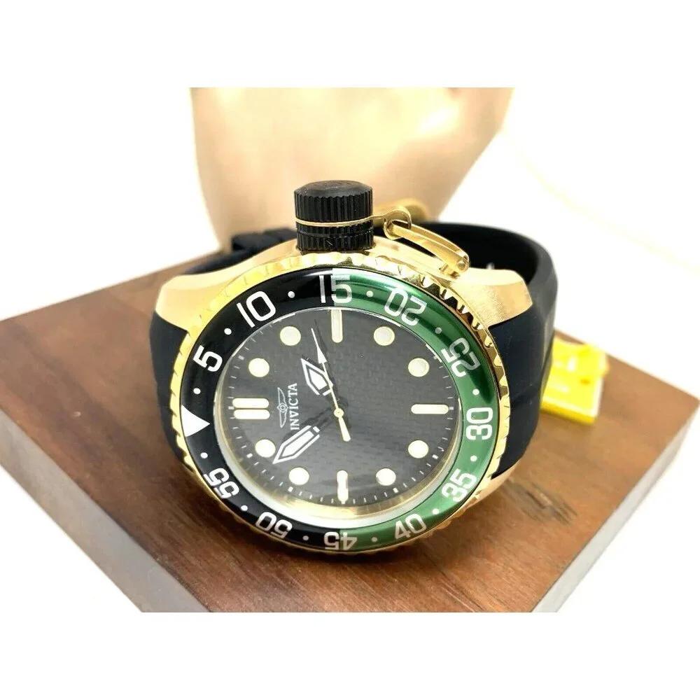 Invicta Men's Watch 35661 Pro Diver Quartz Gold Black Green Bezel Rubber Band